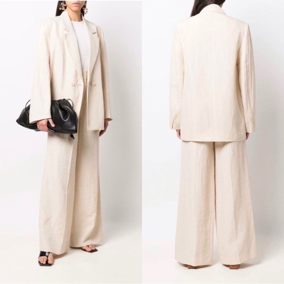 NWT Dorothee Schumacher Summer Cruise Double-Breasted Beige Linen Blazer Sz S - Picture 2 of 8